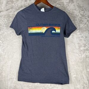 Outer Banks North Carolina Graphic T-Shirt Small Heather Navy Blue Wave